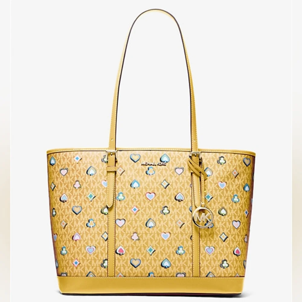 NWT Michael Kors Jet Set Printed Logo Tote Bag In Honey - Picture 1 of 3